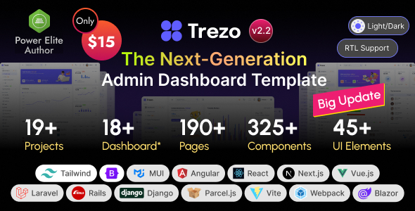 Trezo - (Tailwind, Bootstrap, Material, React, Angular, Vue, Laravel ASP.net)