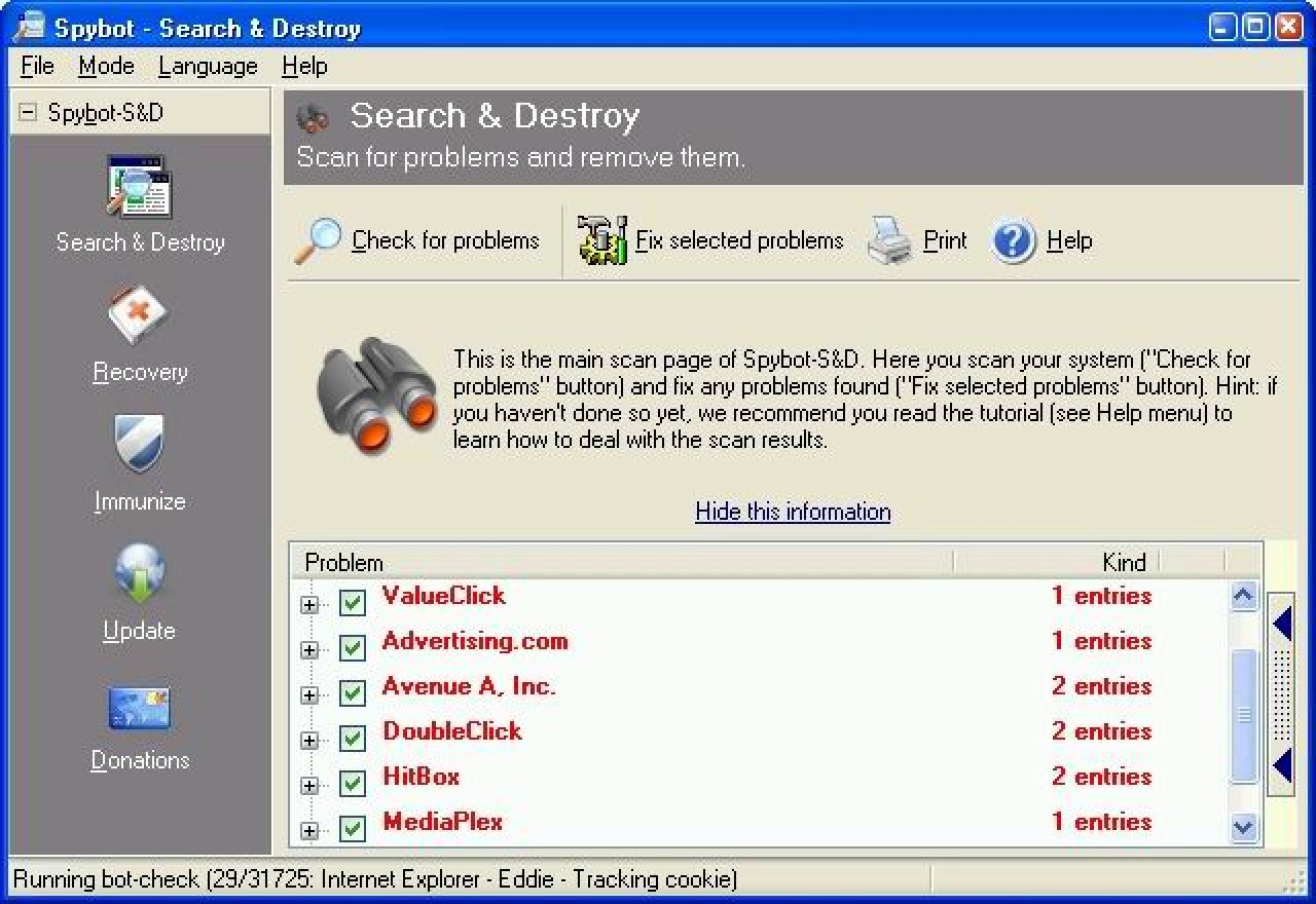 Screenshot #1 - Spybot Search & Destroy