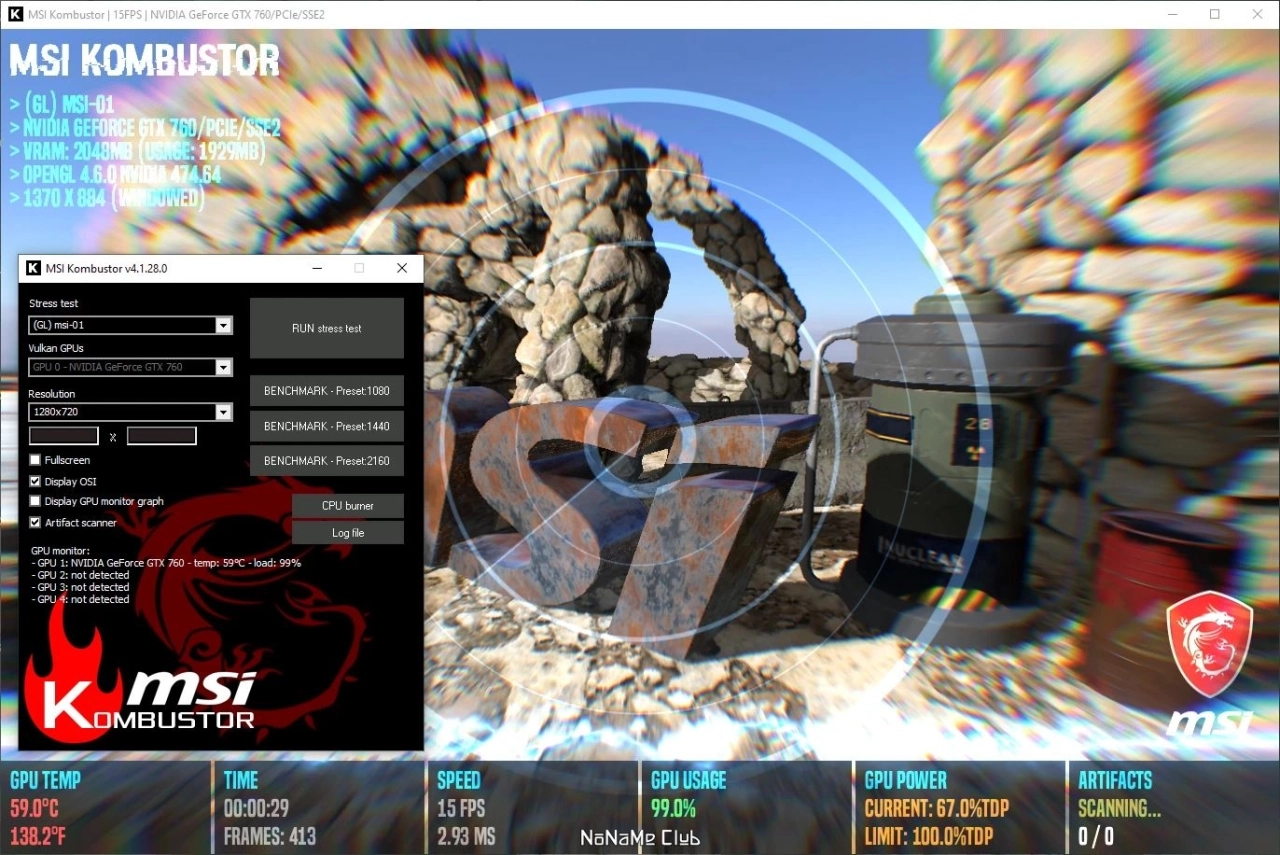 Screenshot #2 - Тест для видеокарты MSI Kombustor 4.1.28.0