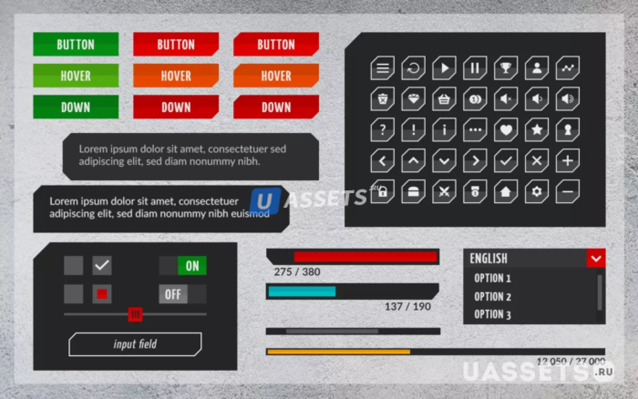 Screenshot #2 - Flat black universal GUI, 4k UI Kit - over 400 PNG files!
