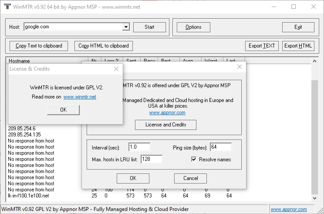 Screenshot #4 - WinMTR