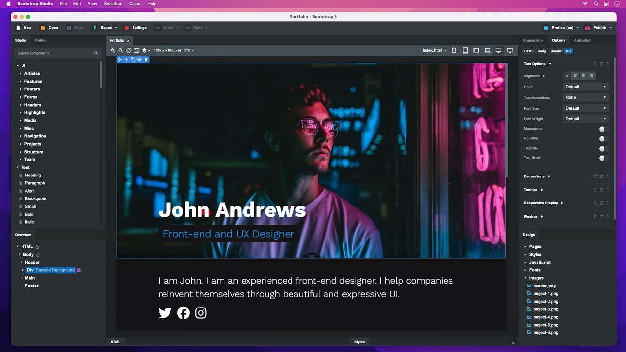 Screenshot #1 - Bootstrap Studio 6.7.2 + ключ (crack)
