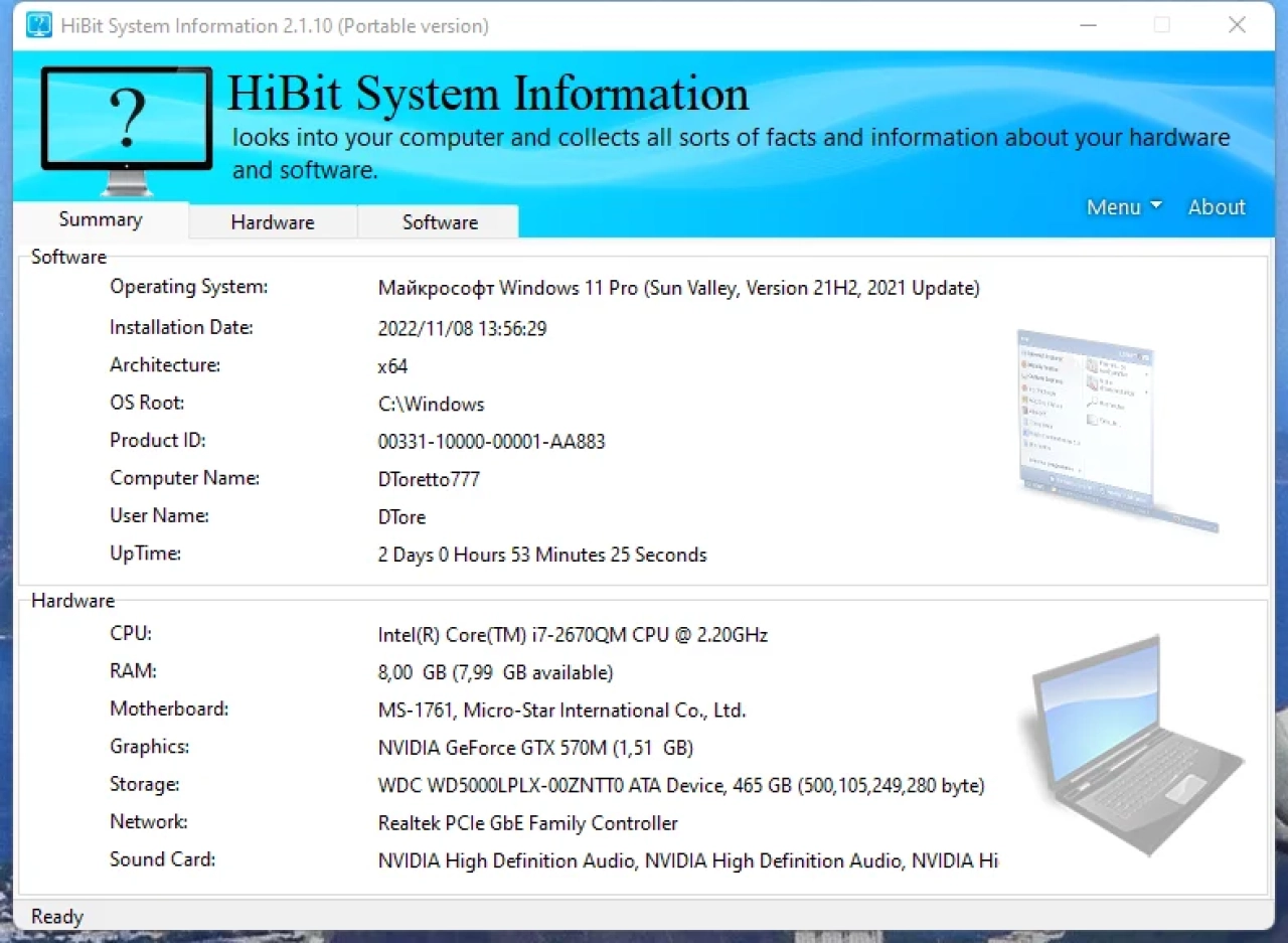 Screenshot #1 - HiBit System Information 2.1.10 + Portable