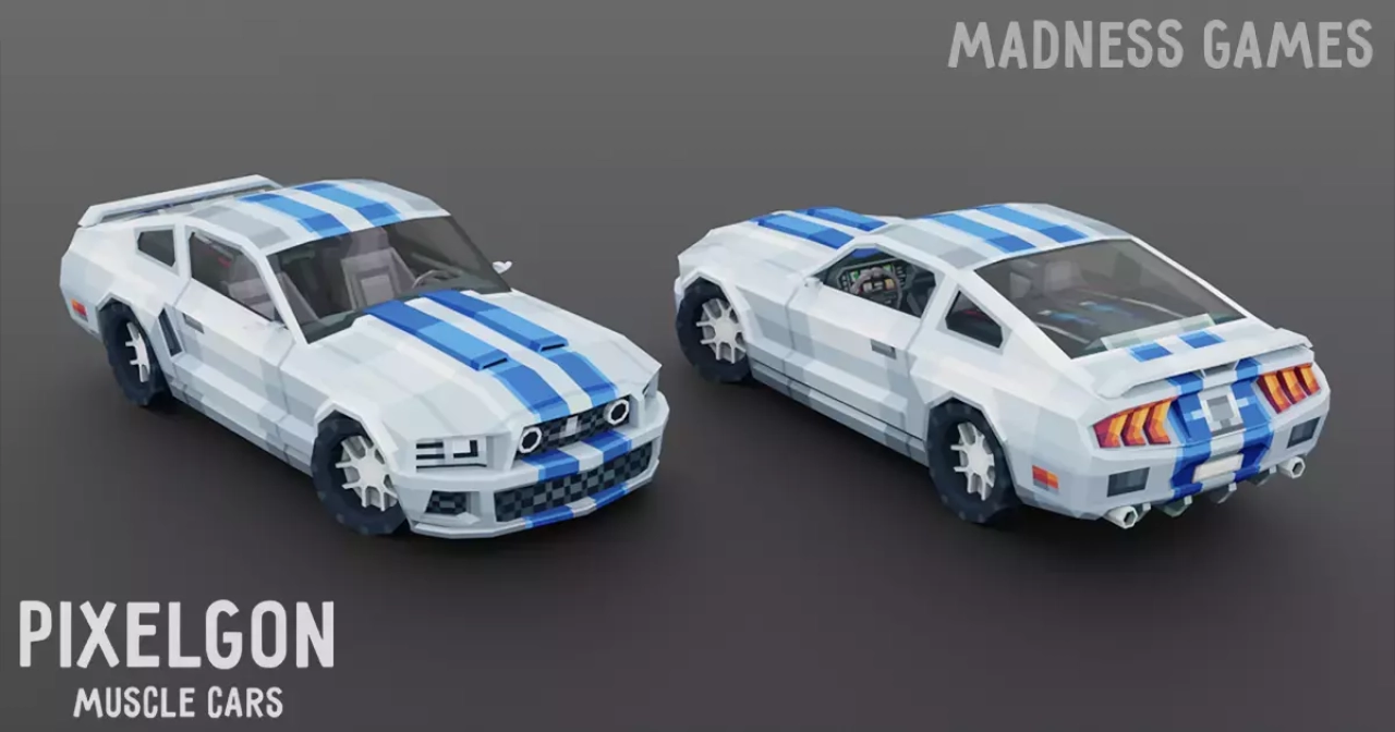 Screenshot #4 - PIXELGON Muscle Cars Pack - Low Poly Pixel Art 3D