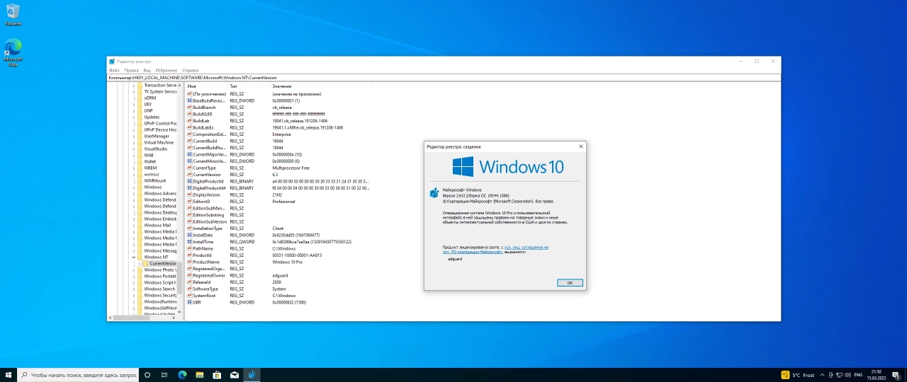 Screenshot #1 - Windows 10.0.19044.1586, Version 21H2 (Updated Март 2022) - Оригинальные образы от Microsoft MSDN