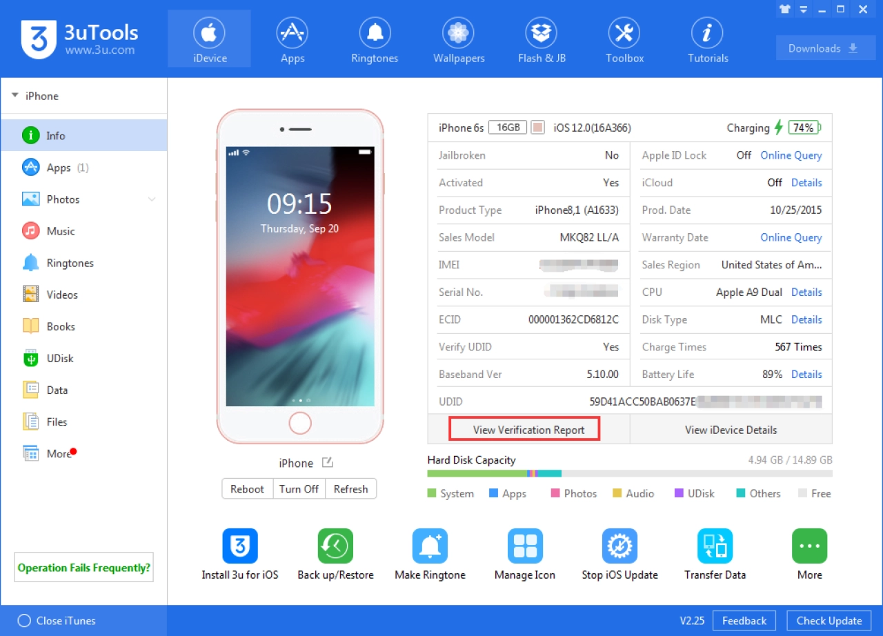 Screenshot #3 - 3utools v3.12.006 на русском