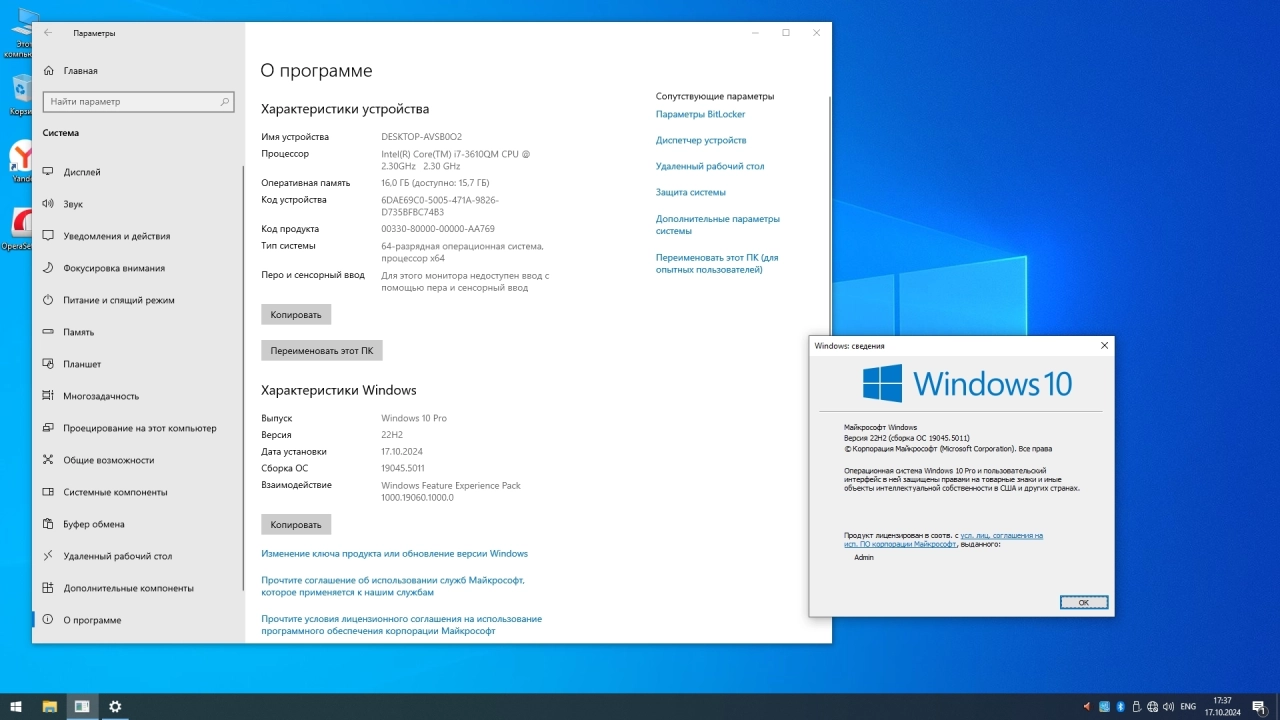 Screenshot #4 - Windows 10 Pro Русская 22H2 19045.5011 Stable