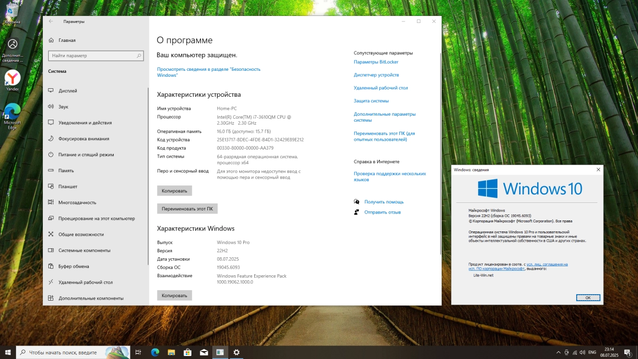 Screenshot #2 - Windows 10 Pro 22H2 Build 19045.6093 Full Июль 2025