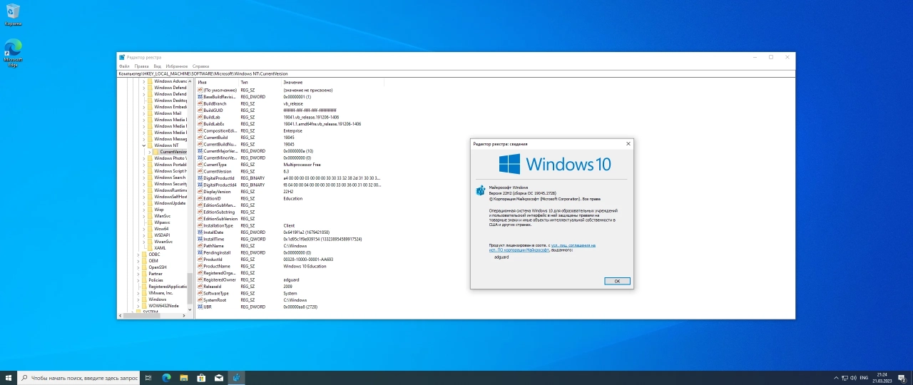 Screenshot #2 - Windows 10.0.19045.2728, Version 22H2 (Updated March 2023) - Оригинальные образы от Microsoft MSDN