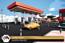 Low Poly Gas Station Set