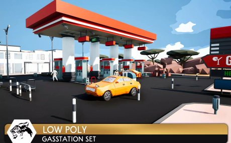 Low Poly Gas Station Set