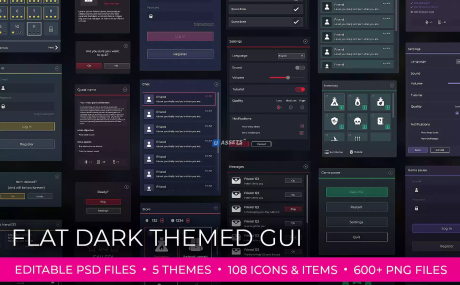 Flat Dark Themed GUI / UI Kit - over 600 PNG