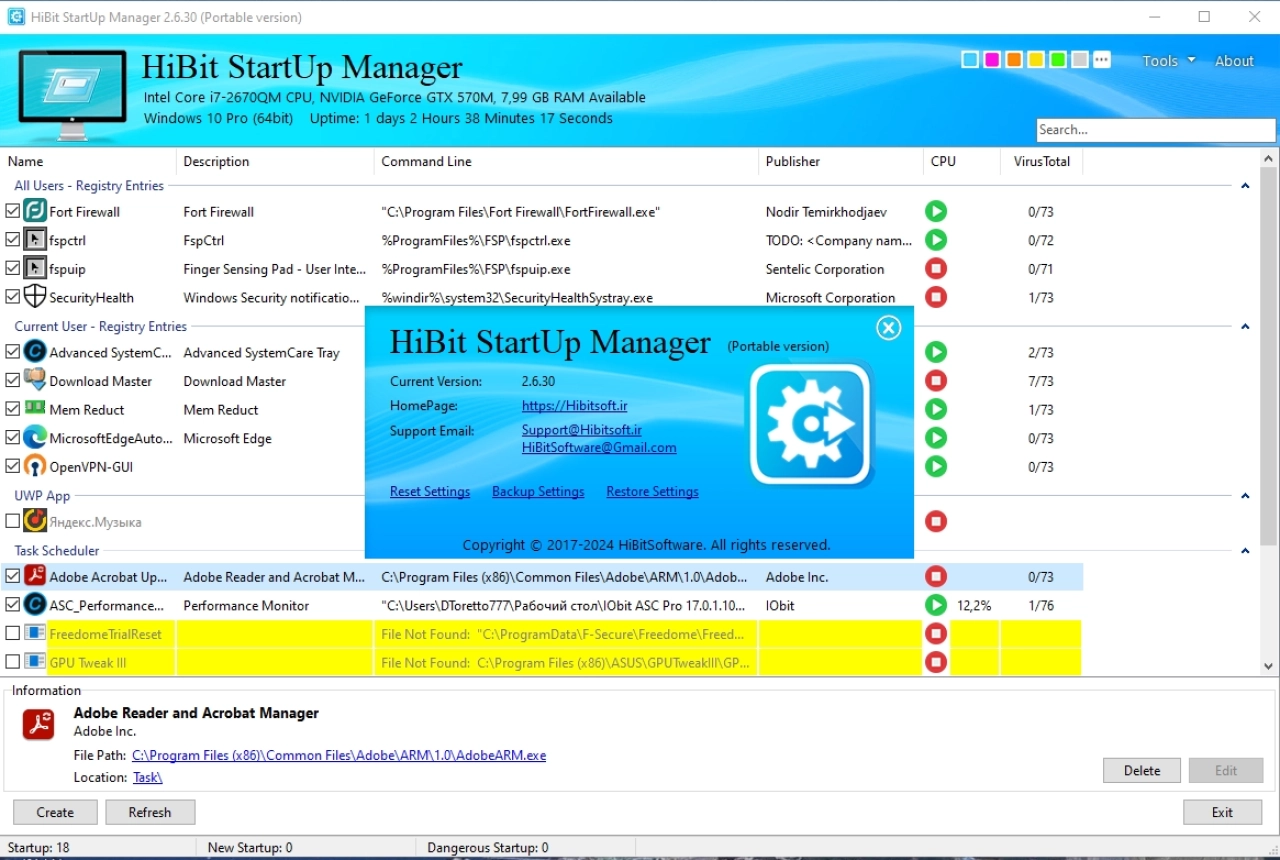 Screenshot #5 - Управление автозагрузкой HiBit Startup Manager 2.6.30 + Portable