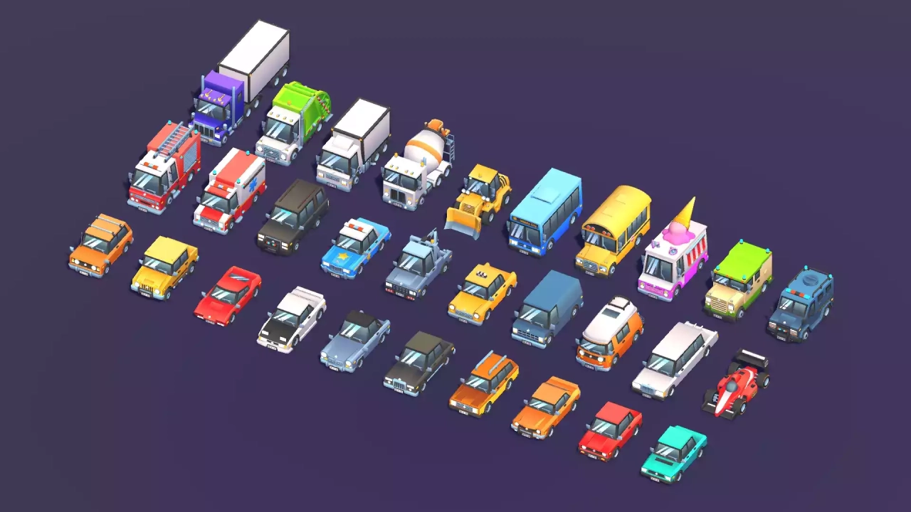 Screenshot #4 - 35 Low Poly Toon Cars Pack