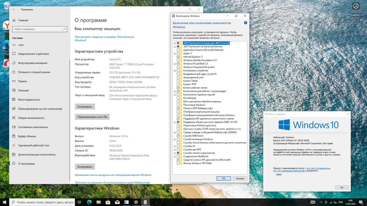 Screenshot #3 - Windows 10 Pro 22H2 Build 19045.5608 Full Март 2025
