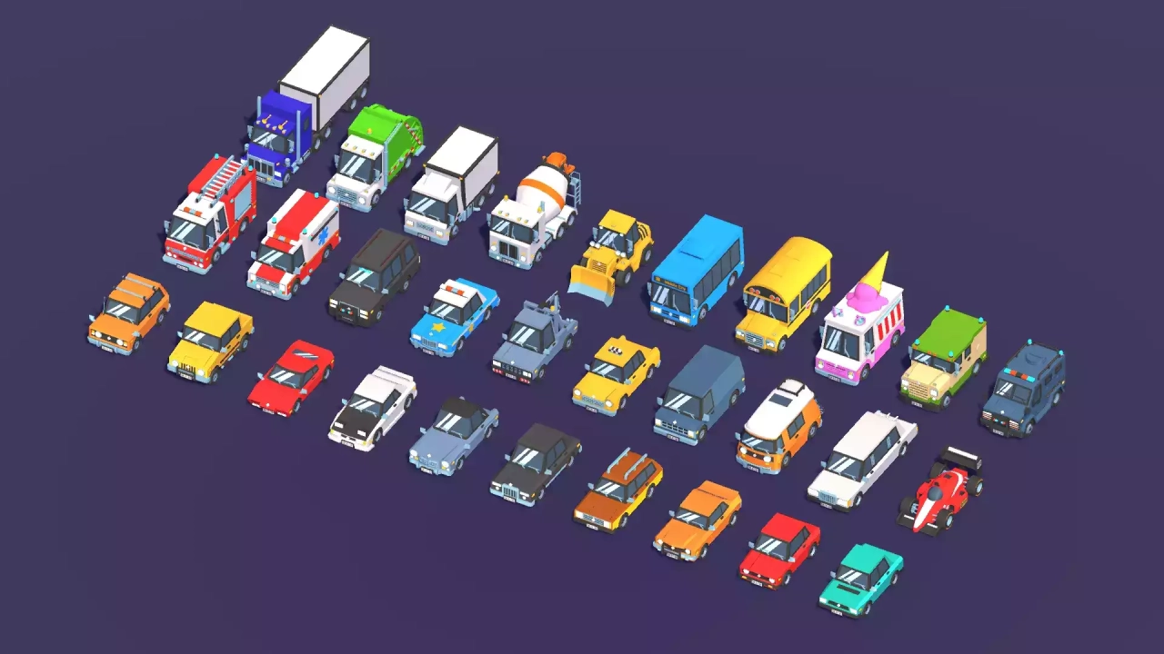 Screenshot #2 - 35 Low Poly Toon Cars Pack