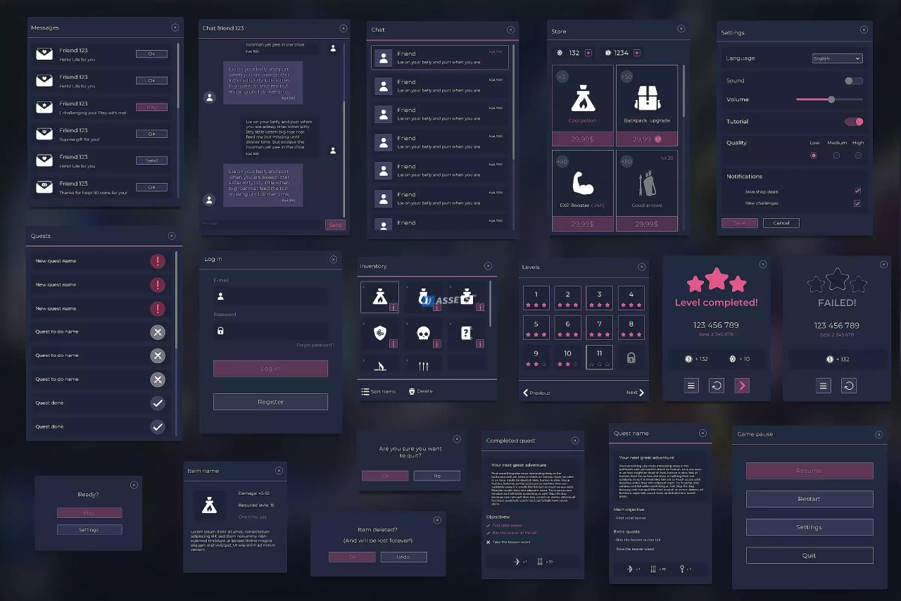 Screenshot #4 - Flat Dark Themed GUI / UI Kit - over 600 PNG