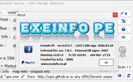 Exeinfo PE 0.0.9.7 II — инструмент для анализа EXE и DLL файлов (приватный билд)