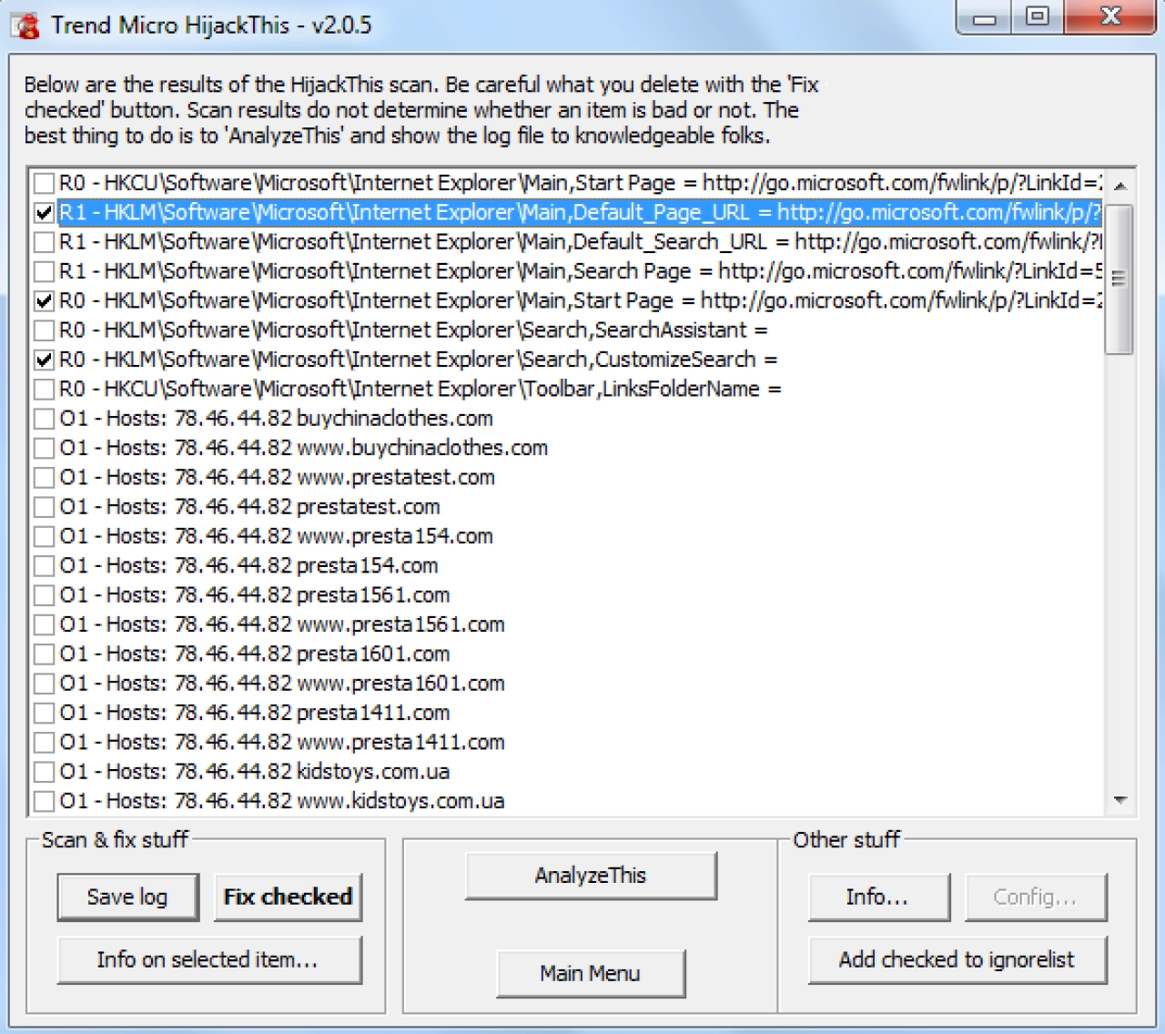 Screenshot #1 - HijackThis