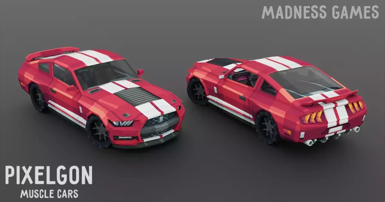 Screenshot #1 - PIXELGON Muscle Cars Pack - Low Poly Pixel Art 3D