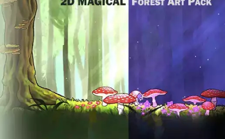 2D Magical Forest 4K Art Pack. Hand Drawn, Pastel Style!