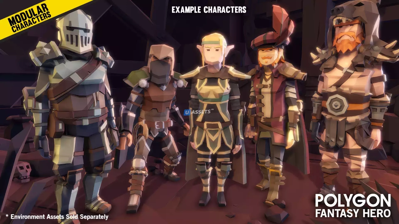 Screenshot #2 - POLYGON Modular Fantasy Hero Characters - Low Poly 3D Art by Synty