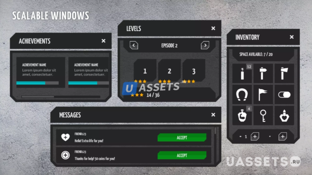 Screenshot #4 - Flat black universal GUI, 4k UI Kit - over 400 PNG files!