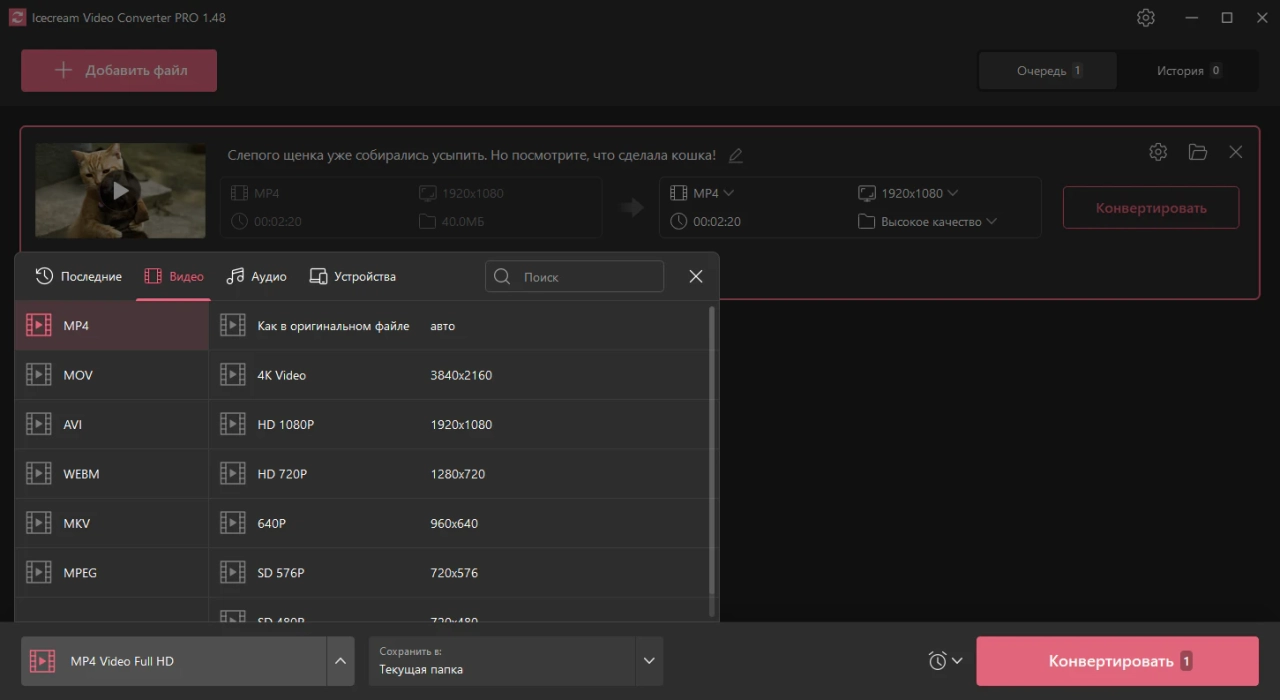 Screenshot #2 - Icecream Video Converter Pro 1.48