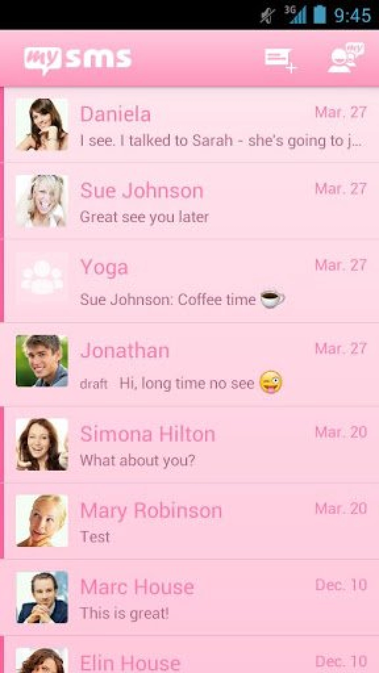Screenshot #1 - MYSMS - PINK THEME 1.10