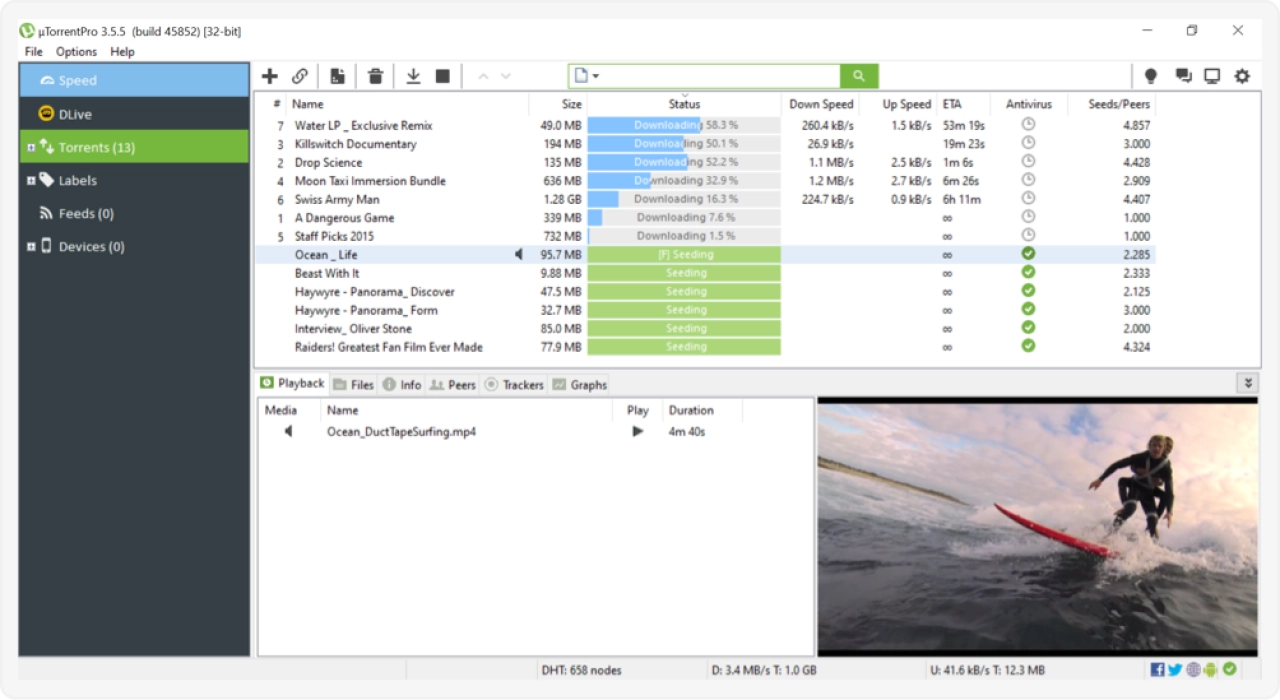 Screenshot #1 - uTorrent Pro v3.6.0 Build 47162 русская версия