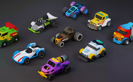 Low Poly Tiny Cartoon Racing Cars Asset Pack