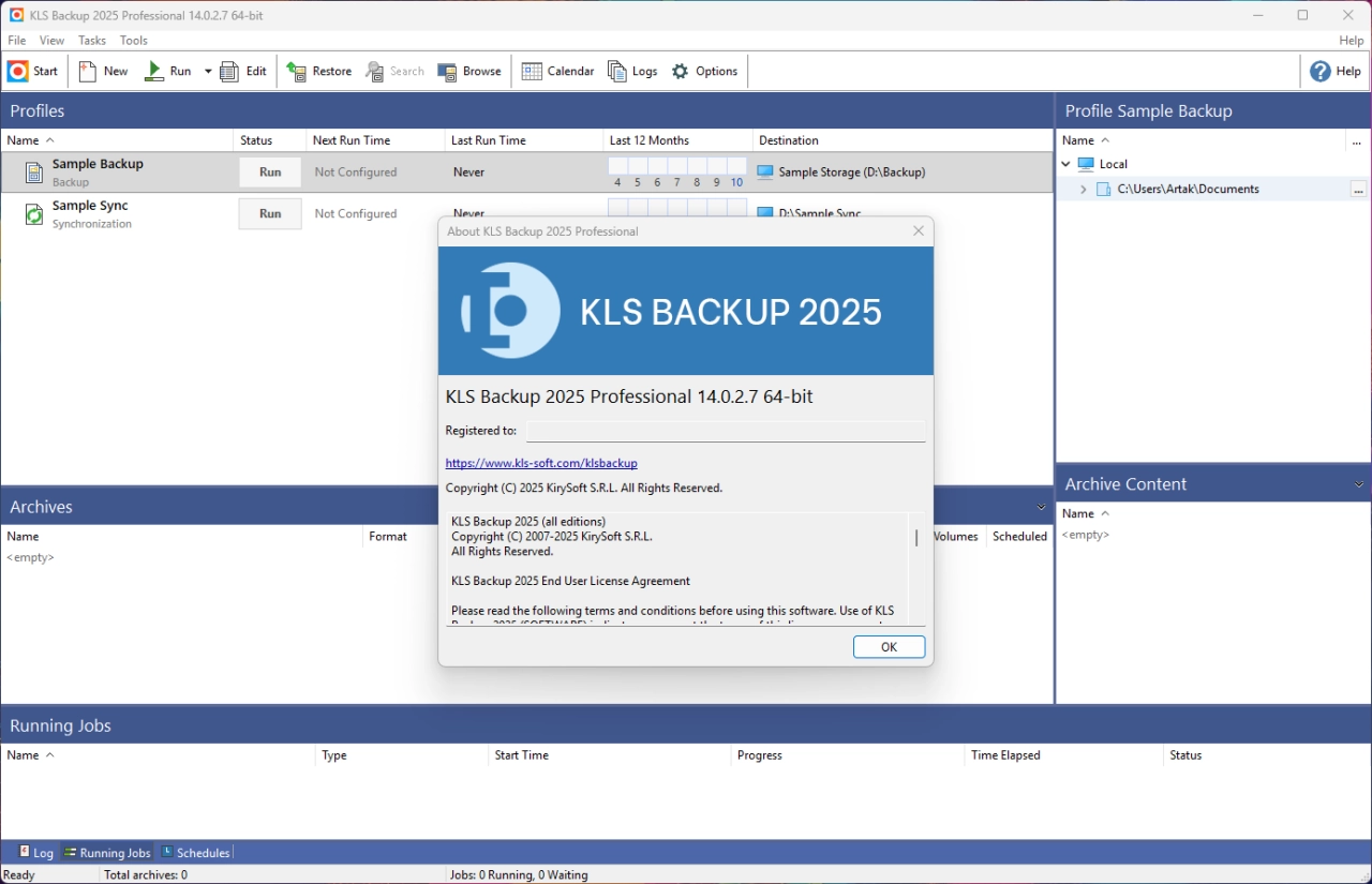 Screenshot #1 - KLS Backup 2025 Professional 14.0.2.7