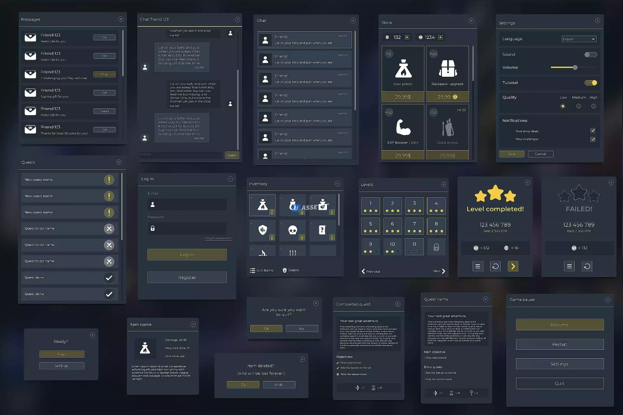 Screenshot #3 - Flat Dark Themed GUI / UI Kit - over 600 PNG