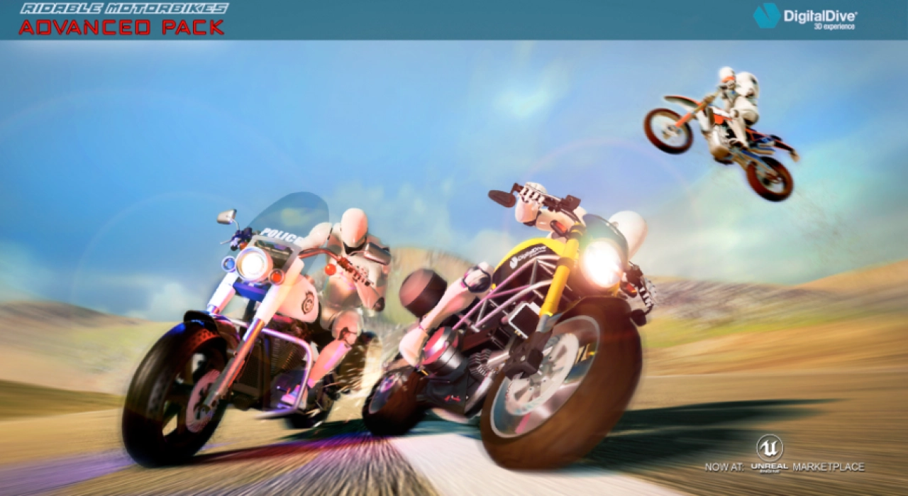 Screenshot #1 - Ridable MotorBikes: Multiplayer Advanced Pack - 3 Bikes - damage & animations