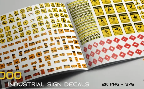 Industrial Sign Decal — набор из 1000 индустриальных декалей и предупреждающих знаков