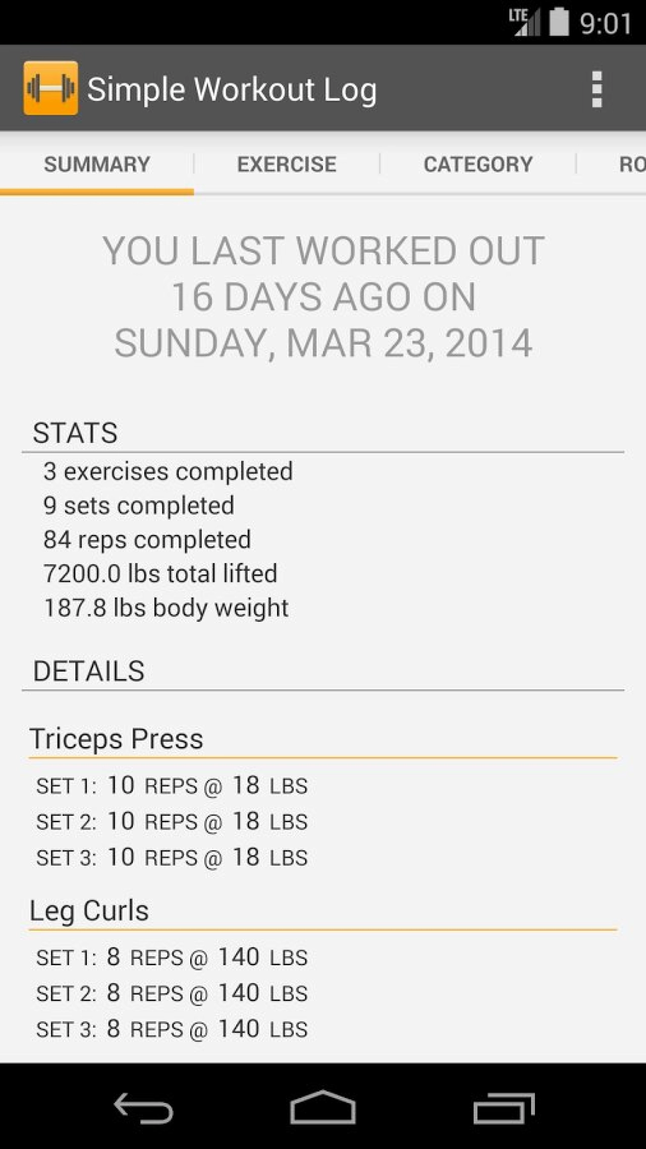 Screenshot #1 - SIMPLE WORKOUT LOG 3.9.83