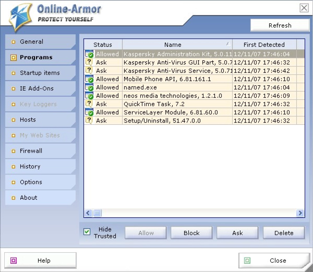 Screenshot #1 - Online Armor Personal Firewall Free