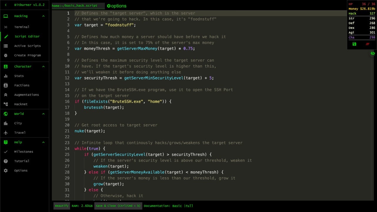 Screenshot #1 - Bitburner