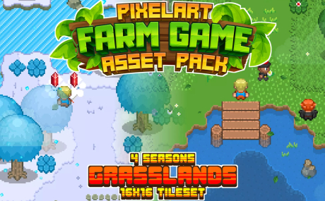 2D Farm Game Grasslands 4 Seasons Tileset