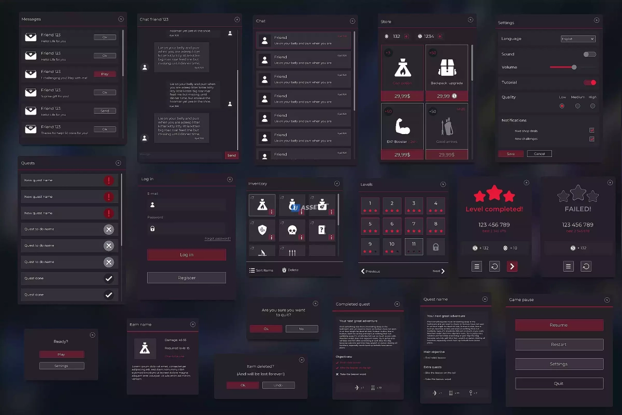 Screenshot #2 - Flat Dark Themed GUI / UI Kit - over 600 PNG